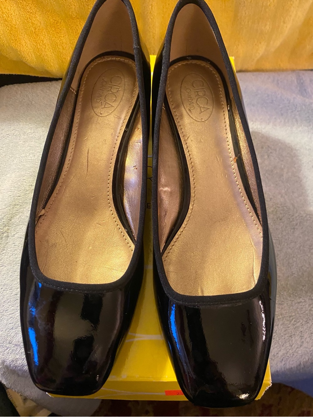 Black Patent Leather Women's Block heel with Gold accent
